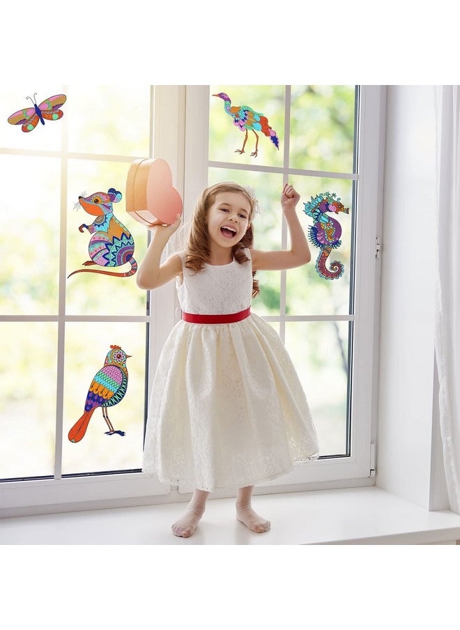 Leinuosen 28 Pcs Color Your Own Animal Mandala Window Clings And Markersdiy Kits For Adults Stained Glass Kit Window Art Craft Kits For Kids Women Teens Home Window Decorations  - Image 5