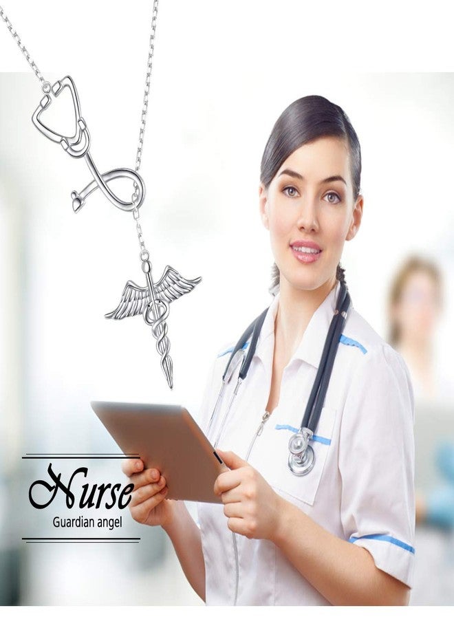 FLYOW 925 Sterling Silver Medicine Themed Stethoscope Pendant Caduceus Lariat Necklace for Women Doctor Nurse Med School Graduation Gift Birthday Gifts - Image 5