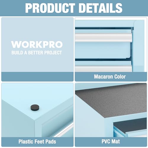 WORKPRO صندوق أدوات ميني WORKPRO بحجم 12.5" مع 2 درج و1 تخزين علوي مفتوح، صندوق أدوات معدني صغير مع بطانات PVC وأقدام PP، صندوق أدوات من الصلب المدلفن على البارد مع بطانات الأدراج وأقراص مغناطيسية - Image 3