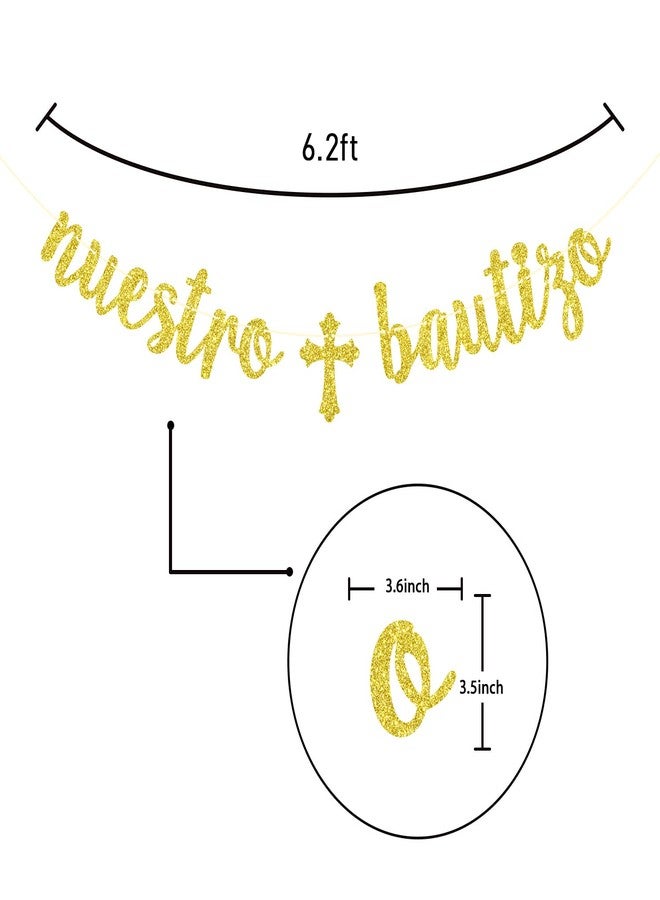 Yotawebery Gold Glitter Nuestro Bautizo Banner - First Holy Communion, God Bless, Spanish Baptism, Baby Shower, Christening Party Decorations - Image 4