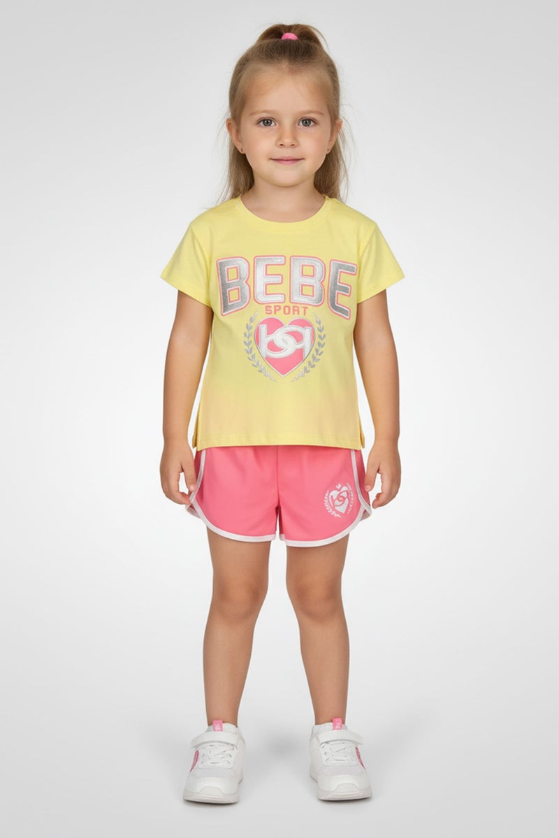 bebe Kids Girl 2 Pcs Cap Sleeve Outdoor Top And Shorts Set, Multicolor - Image 1