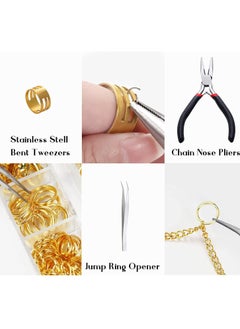 SYOSI 65 Feet Jewelry Making Chains, 2 mm Jewelry Necklace Chain Roll with Jump Rings, Lobster Clasps, Pliers and Tweezers, Accessories for DIY, Bracelets, Anklet (Gold)  - Image 2