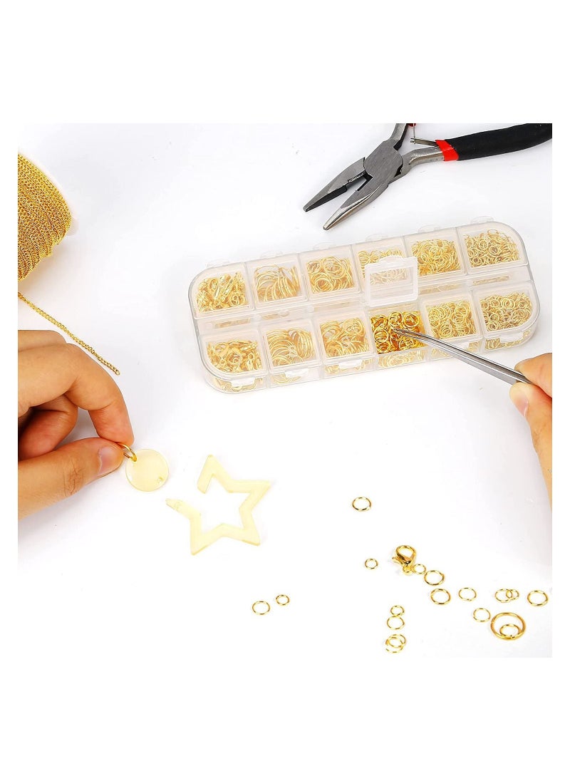 SYOSI - 65 Feet Jewelry Making Chains, 2 mm Jewelry Necklace Chain Roll with Jump Rings, Lobster Clasps, Pliers and Tweezers, Accessories for DIY, Bracelets, Anklet (Gold) - Image 1