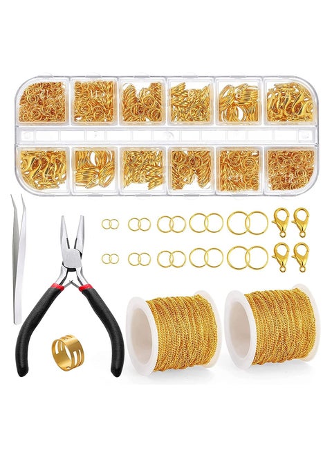 65 Feet Jewelry Making Chains, 2 mm Jewelry Necklace Chain Roll with Jump Rings, Lobster Clasps, Pliers and Tweezers, Accessories for DIY, Bracelets, Anklet (Gold)