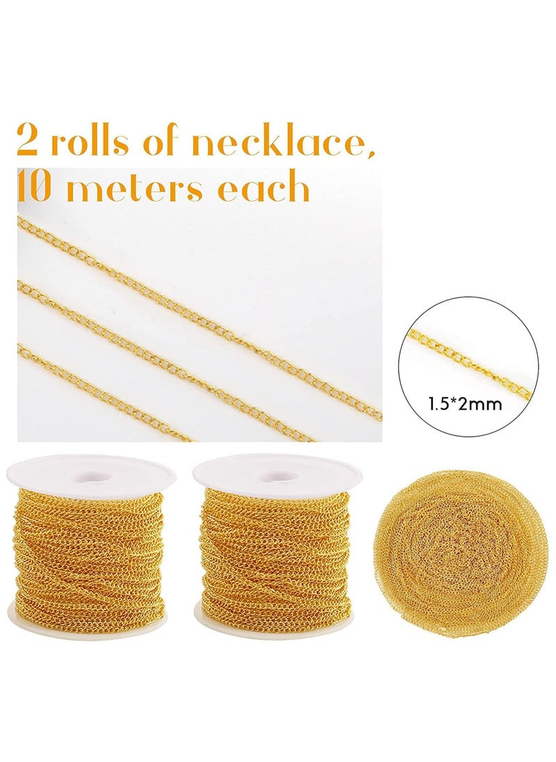 SYOSI - 65 Feet Jewelry Making Chains, 2 mm Jewelry Necklace Chain Roll with Jump Rings, Lobster Clasps, Pliers and Tweezers, Accessories for DIY, Bracelets, Anklet (Gold) - Image 1