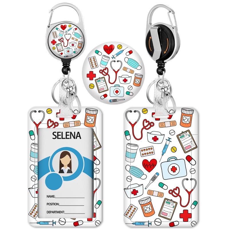 lebrocoli Medical Health Nurse Badge Holder with Retractable Reel, Id Card Work Badge Holder with Clip Heavy Duty, Vertical Card Name Tag Badge Cover Case Protector for Doctor Hospital Nursing Women Gifts - Image 1