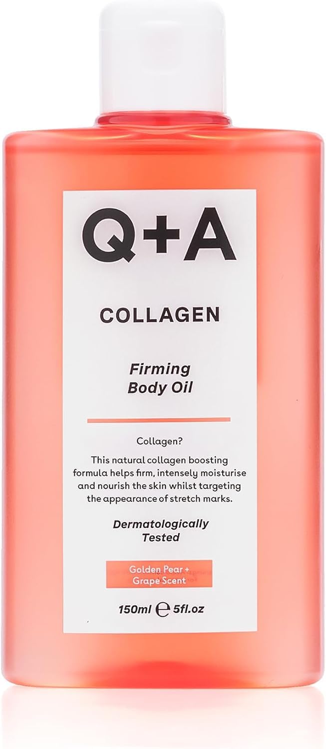 QA Collagen Body Oil 150ml Nourishing Body Moisturiser with Vegetable Collagen Immortelle Oil and Omega9 Supports Firmness Boosts Elasticity and Targets Stretch Marks Vegan and Cruelty Free