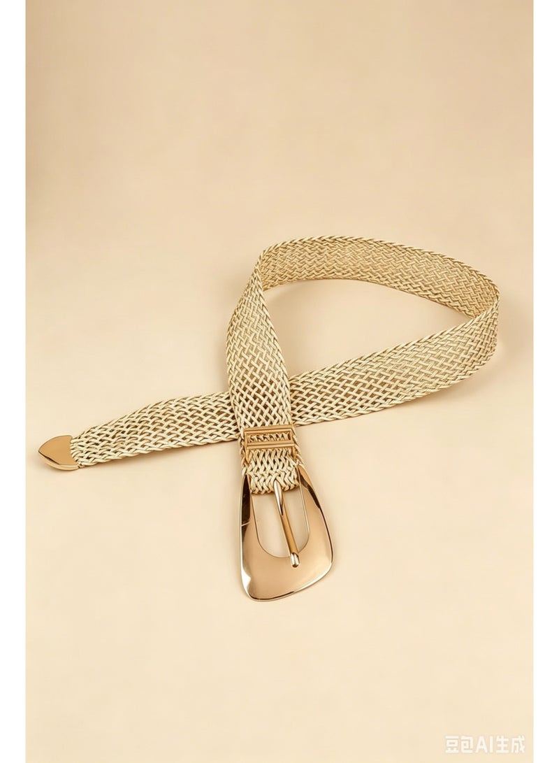 Women Wide Braided Belt Straw Woven Belt Irregular Metal Buckle Adjustable Boho Waist Belt Summer Beach Dress Belt - Image 2