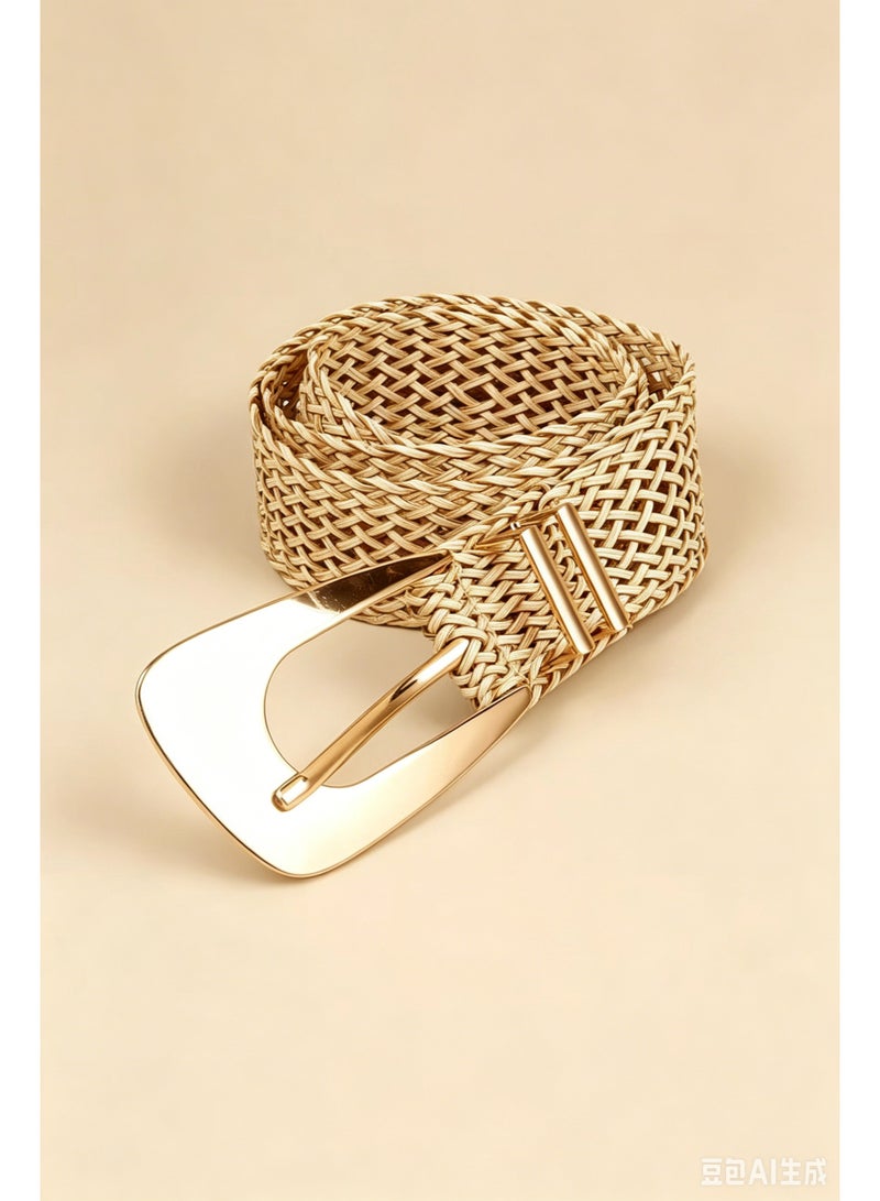 Women Wide Braided Belt Straw Woven Belt Irregular Metal Buckle Adjustable Boho Waist Belt Summer Beach Dress Belt - Image 3