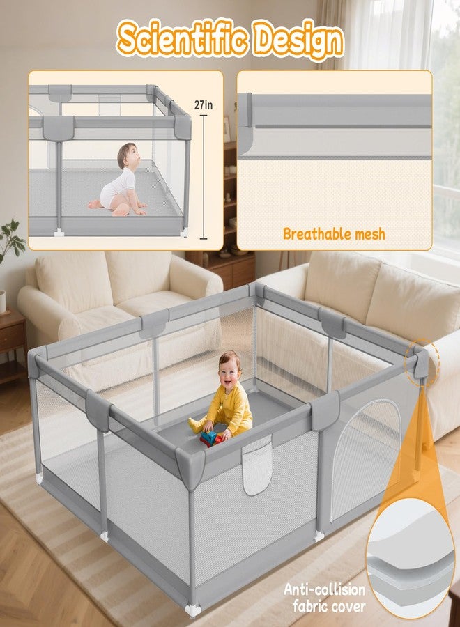 Deeteck 74"x50" Large Baby Playpen - Playpen for Babies and Toddlers with Breathable Mesh & 2 Handles - Baby Fence Playard Safety Activity Center for Indoor & Outdoor, Grey - Image 4