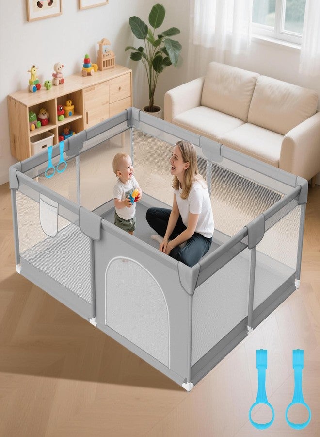 Deeteck 74"x50" Large Baby Playpen - Playpen for Babies and Toddlers with Breathable Mesh & 2 Handles - Baby Fence Playard Safety Activity Center for Indoor & Outdoor, Grey - Image 1
