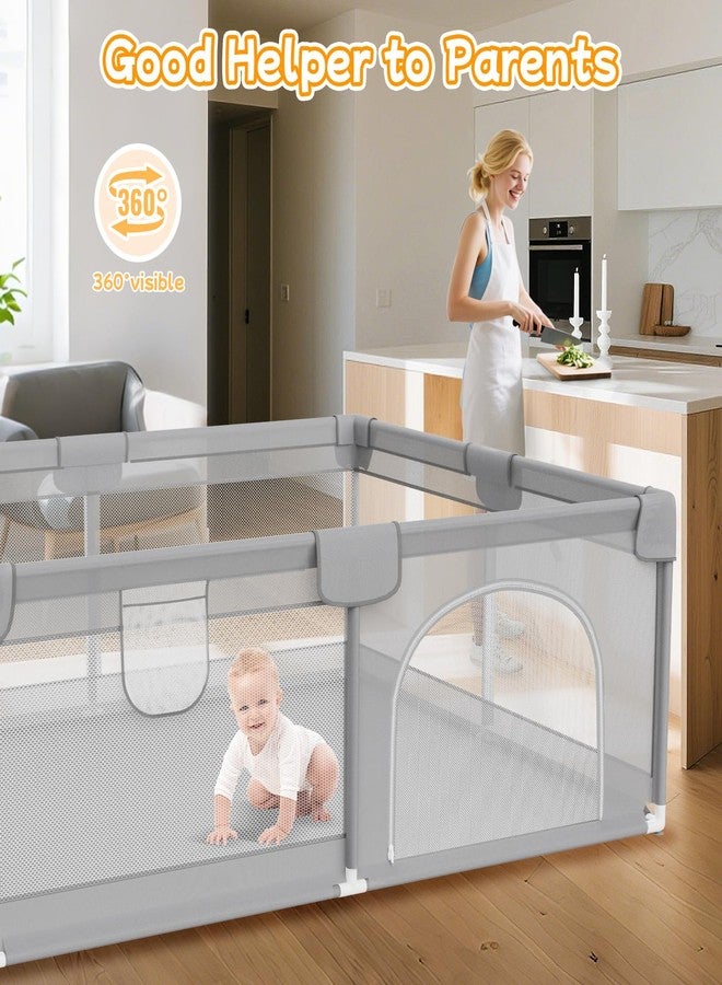 Deeteck 74"x50" Large Baby Playpen - Playpen for Babies and Toddlers with Breathable Mesh & 2 Handles - Baby Fence Playard Safety Activity Center for Indoor & Outdoor, Grey - Image 2