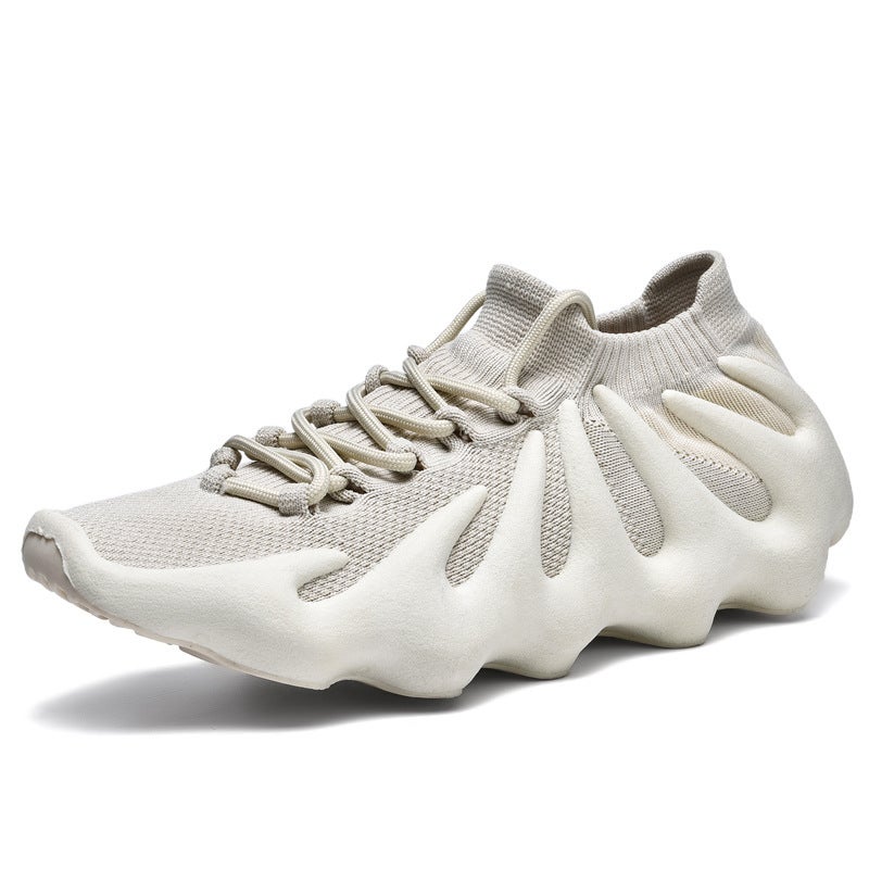 Generic 2024 Trendy Breathable Knit Sneakers for Men Beige 