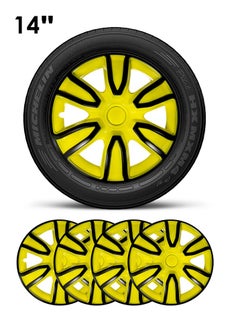 Pistol Wheel Cover Kit, 14 Inch Hubcaps Set of 4PC Automotive Hub Wheel Cap with Universal Snap-On Retention Rings - Pistol Yellow&Black - WJ5087 BY-14''  - Image 1