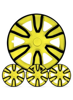 Pistol Wheel Cover Kit, 14 Inch Hubcaps Set of 4PC Automotive Hub Wheel Cap with Universal Snap-On Retention Rings - Pistol Yellow&Black - WJ5087 BY-14''  - Image 3