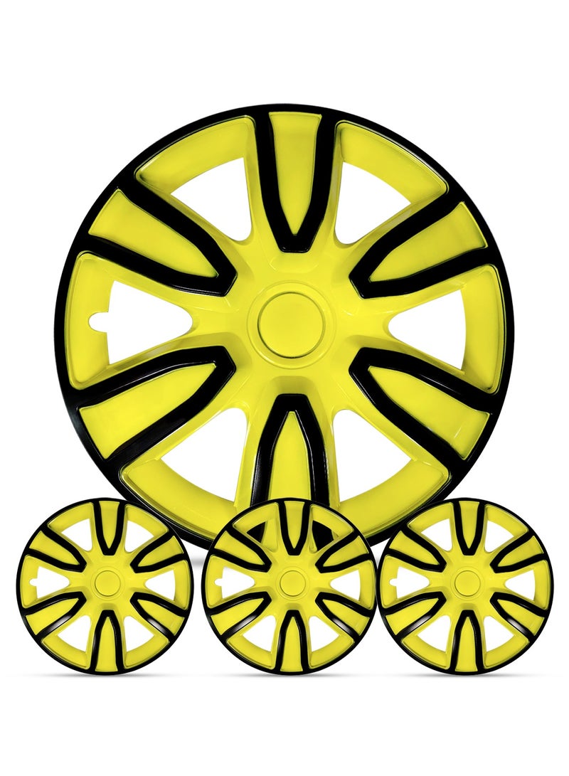 Pistol Wheel Cover Kit, 14 Inch Hubcaps Set of 4PC Automotive Hub Wheel Cap with Universal Snap-On Retention Rings - Pistol Yellow&Black - WJ5087 BY-14'' - Image 3