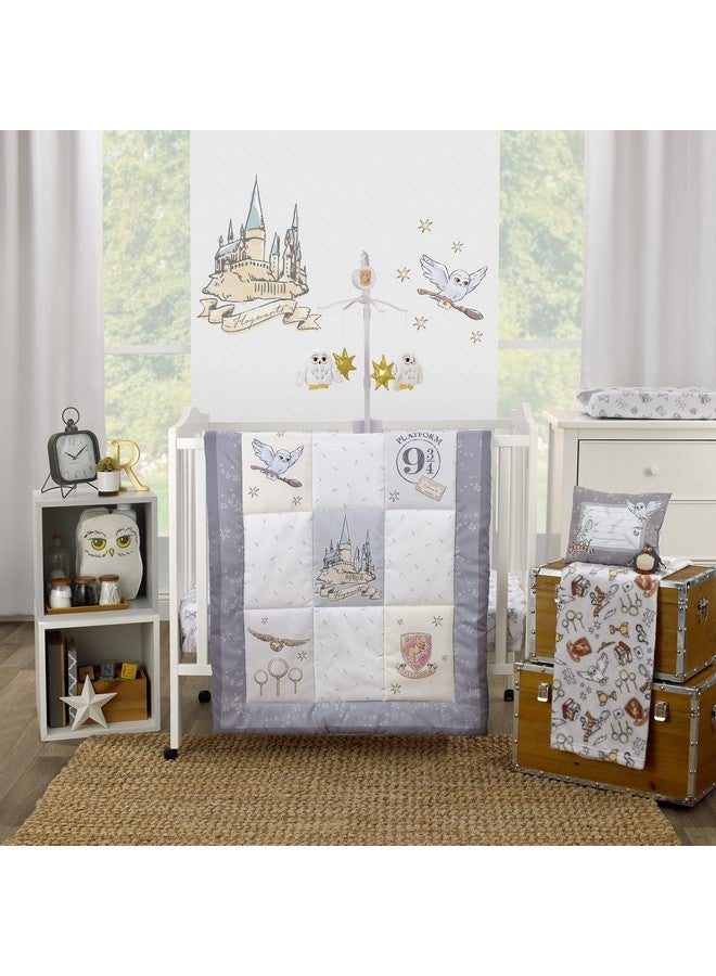 NoJo Warner Brothers Harry Potter Magical Moments Grey and White Hogwarts 3 Piece Nursery Mini Crib Bedding Set - Comforter and Two Fitted Mini Crib Sheets - Image 1