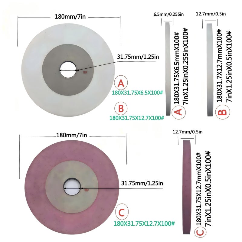 7 Inch Precision White And Red Aluminum Oxide Abrasive Wheel C 180 X 32 X 12.7 X 100 Grinding Wheel For Hard Steel High Carbon Steel Tools Gloss Ra 1.6 To 3.2 Micrometer Diameter 180mm Hole Size - Image 2