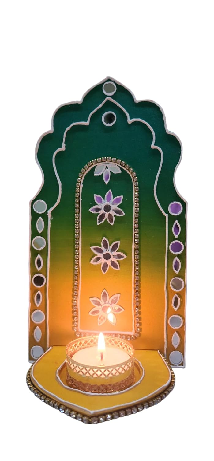 Netra Arts Wall Mounted Wooden Tealight Candle Holders Comes with Two Tealight Candles Perfect for Home Decoration and Gifting On Festival Color May Vary Set of 2 - Image 4