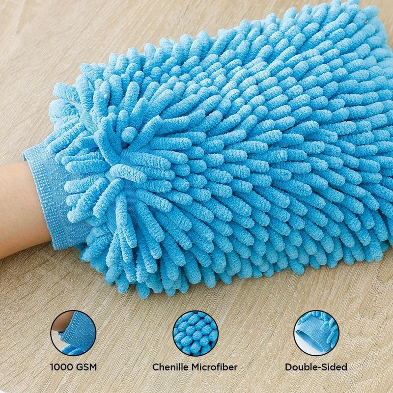 Kuber Industries Kuber Industries Gloves | Microfiber Cleaning Gloves | Chenille Mitts for Kitchen | Hand Duster for Kitchen | Hand Gloves for Car | Double Sided Gloves | SHXNEFSST2 | Pack of 4 | Blue - Image 3