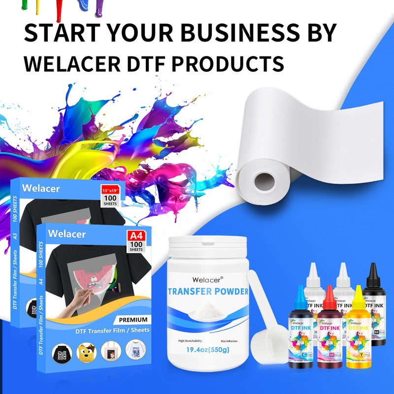 Welacer 100 Sheets DTF Transfer Film Paper A4 Double Sided Thick Clear Pretreat Sheets, PET Heat Transfer Paper for Inkjet Printer DTG Printer Direct Print On T Shirts Textile - Image 4