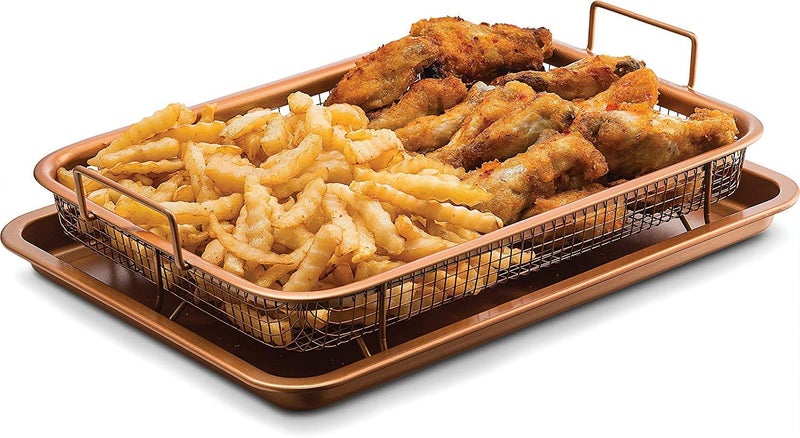 Meetzone صينية كريسبير من ميتزون تستخدم الهواء الساخن لتقليص وطهي الطعام بدون زيت أو دهون غير صحية مقلاة من الفولاذ الكربوني سلة شواية غير لاصقة آمنة في غسالة الصحون 1 قطعة متوسطة - Image 1