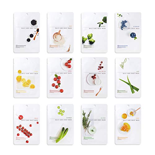 EUNYUL PACK OF 12 Daily Care Facial Sheet Mask Pack 12 types Korean Skincare Hydrating  Nourishing  Natural Ingredients for All Skin Types