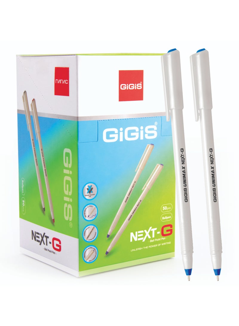 Gigis Next-G Ballpoint Pen 50-Pieces, 1 mm, Ballpen, Blue, Smooth Writing Ball Pen for School Office Home - Image 1