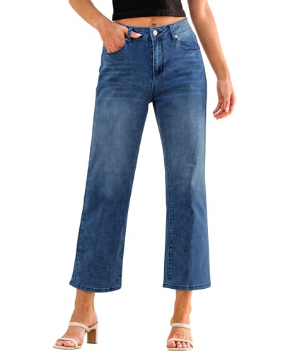 GRAPENT Women's High Waisted Jeans - Trendy Stretch Pants, Classic Blue, Size L (12/14) - Image 1