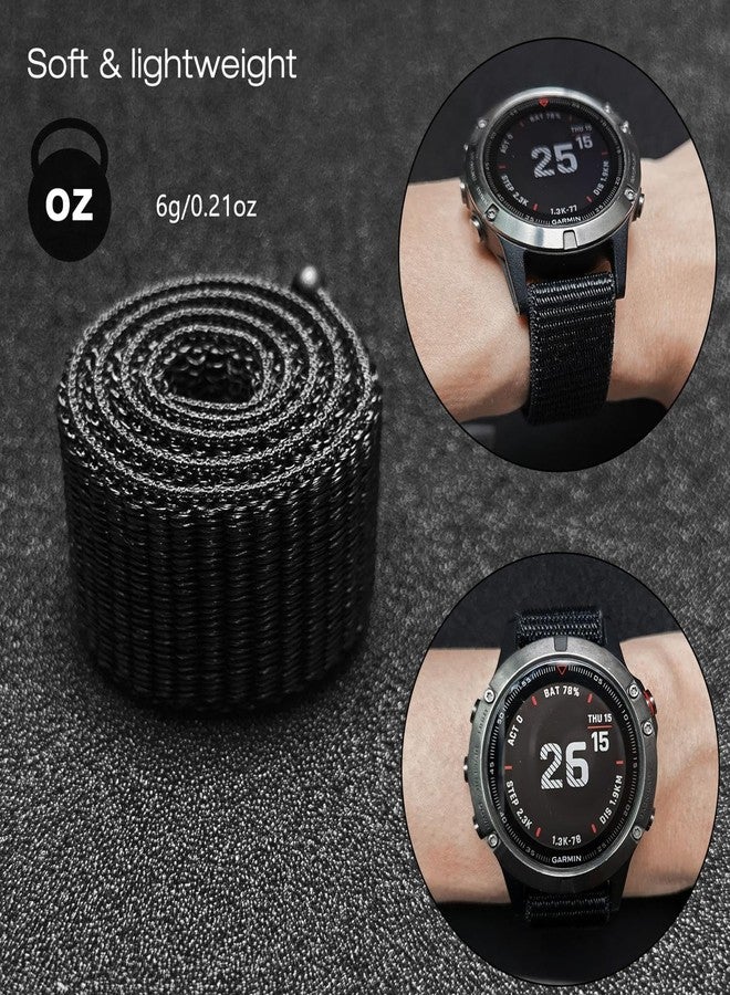 Abanen Hook and Loop Quick Dry Watch Band for Fenix 7X / Fenix 6X / Fenix 5X / Instinct 2X, 26mm Woven Nylon Ultralight Sport Wristband Strap for Garmin Enduro 2,epix Pro 51mm (Black Grey) - Image 3