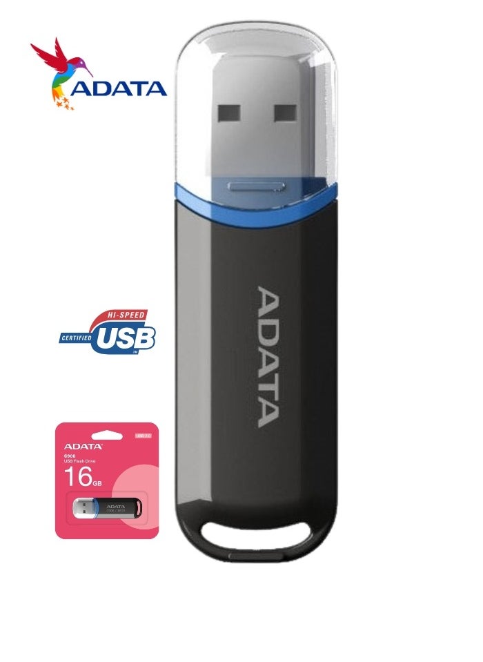 ADATA - C906 Compact 16GB USB 2.0 Flash Drive | Lightweight and Fast Data Transfer | Black - Image 1