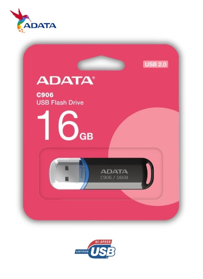 ADATA - C906 Compact 16GB USB 2.0 Flash Drive | Lightweight and Fast Data Transfer | Black - Image 1