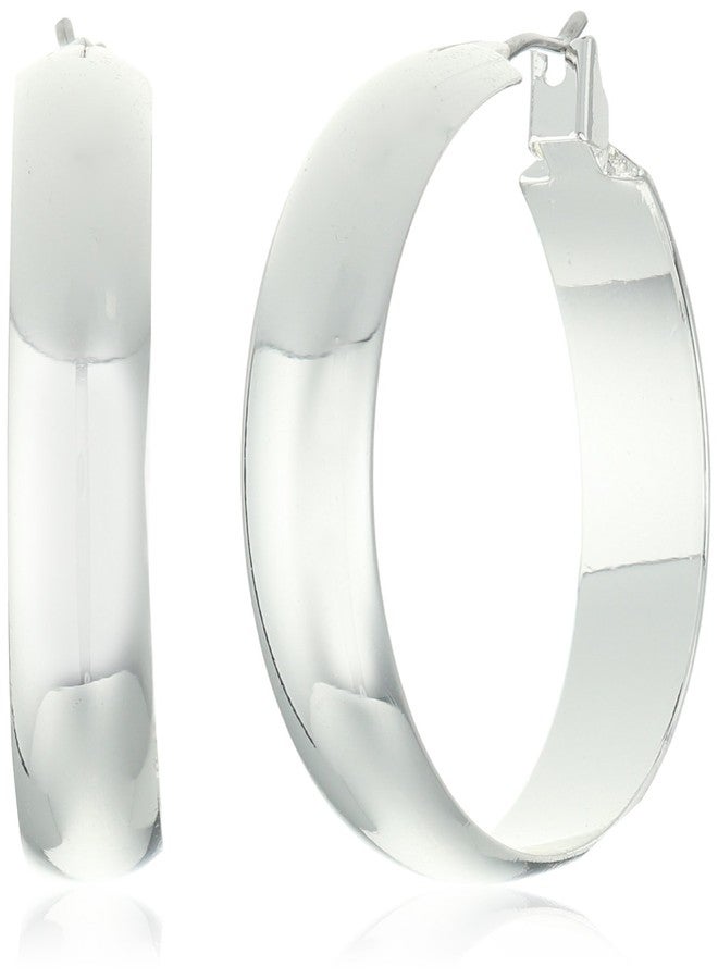 Napier Silvertone Wide Band Clicktop Hoop Earrings - Image 1