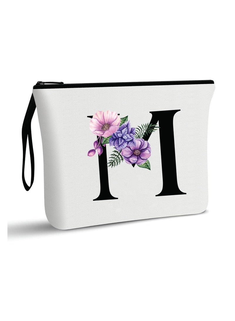 PRINTSHOP4ME Initial Monogram Travel Makeup Bag for Women Unique Birthday Gifts for Mother - Bride Bridesmaid Cosmetic bag - Initial Canvas Makeup Bag Gifts with Zipper (M) - Image 1