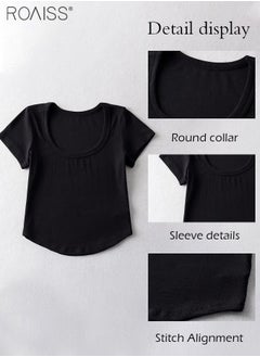 roaiss 3-Pack Fashionable T-Shirts For Women For Daily Commuting Solid Color Square Neck Threaded Knitted Material Irregular Hem Pullover  - Image 5