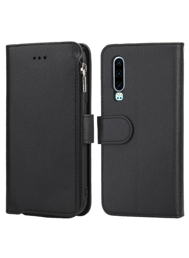 زبون جراب لهاتف Huawei P30 مصنوع من الجلد بسحاب من الألياف الدقيقة مع إمكانية التقليب الأفقي - Image 1