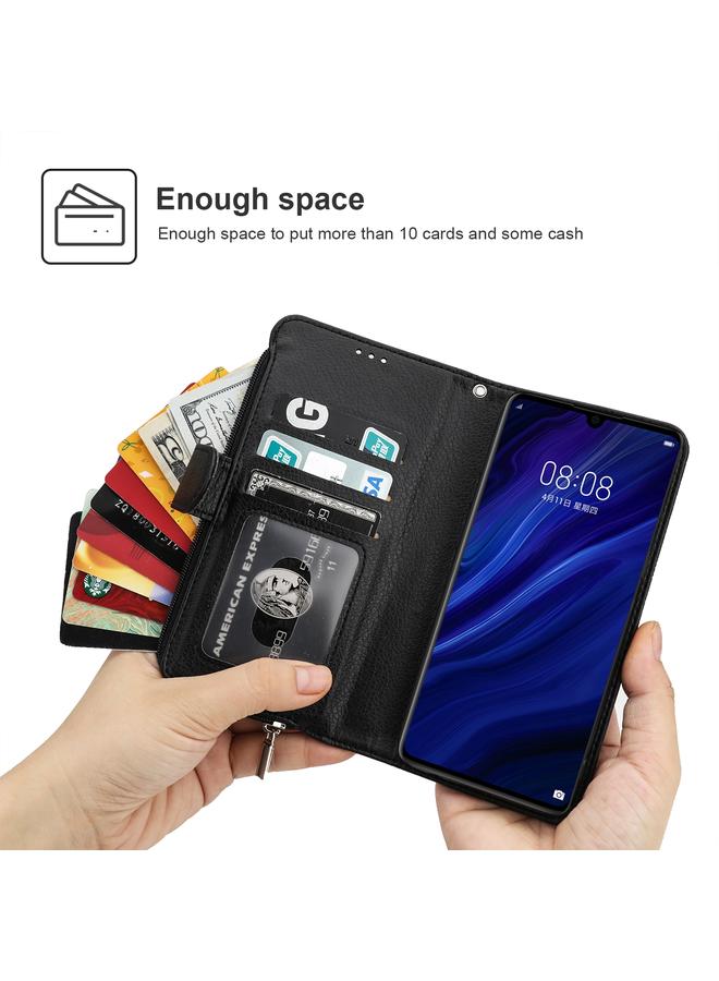 زبون جراب لهاتف Huawei P30 مصنوع من الجلد بسحاب من الألياف الدقيقة مع إمكانية التقليب الأفقي - Image 5