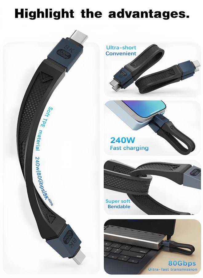 Duttek كابل USB C قصير من دوتيك بسرعة 80 جيجابت في الثانية بطول 5 بوصات [240 واط PD، فيديو 16K/8K@60Hz، تعزيز عرض النطاق الترددي 120 جيجابت في الثانية] كابل Thunderbolt 4 متوافق مع iPhone 16، MacBook، Thunderbolt 5، SSD، MacBook، USB 4 رمادي - Image 4