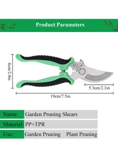 Qiccijoo Qiccijoo Garden Pruning Shears,19cm/7.5in Hand Gardening Cutter, Professional Garden Scissors with  Stainless Steel Blade,Ultra Sharp  Scissors for Trimming, Fruits, Flowers, Plants(Green)  - Image 2