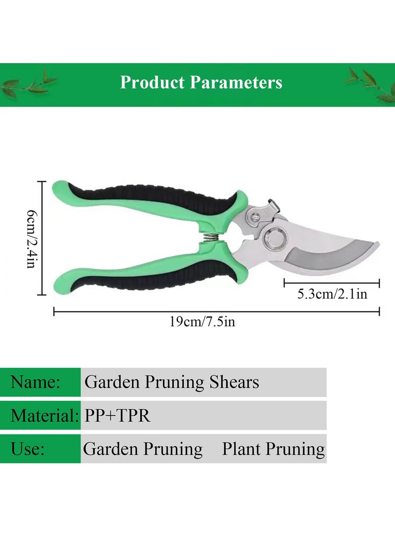 Qiccijoo Qiccijoo Garden Pruning Shears,19cm/7.5in Hand Gardening Cutter, Professional Garden Scissors with  Stainless Steel Blade,Ultra Sharp  Scissors for Trimming, Fruits, Flowers, Plants(Green)  - Image 2