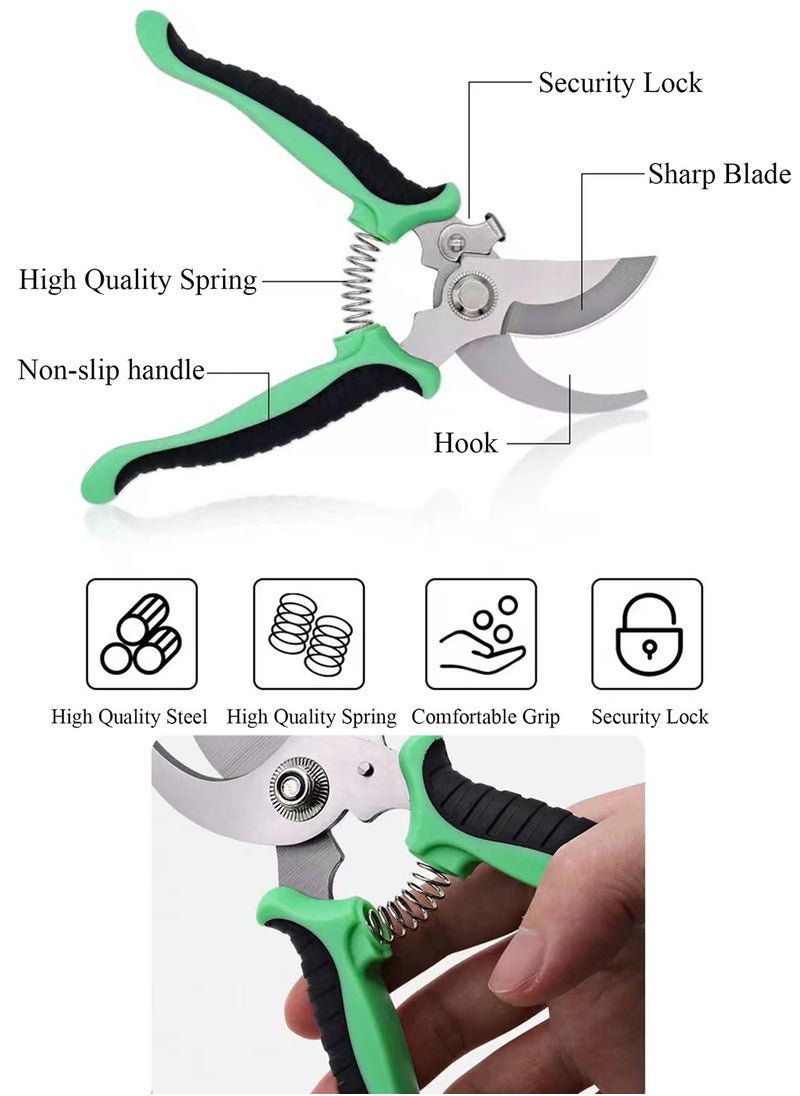 Qiccijoo Qiccijoo Garden Pruning Shears,19cm/7.5in Hand Gardening Cutter, Professional Garden Scissors with  Stainless Steel Blade,Ultra Sharp  Scissors for Trimming, Fruits, Flowers, Plants(Green)  - Image 3