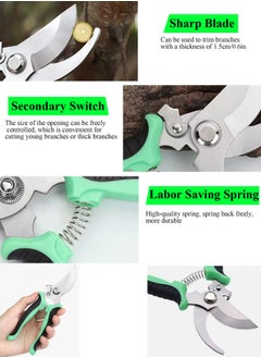 Qiccijoo Qiccijoo Garden Pruning Shears,19cm/7.5in Hand Gardening Cutter, Professional Garden Scissors with  Stainless Steel Blade,Ultra Sharp  Scissors for Trimming, Fruits, Flowers, Plants(Green)  - Image 4