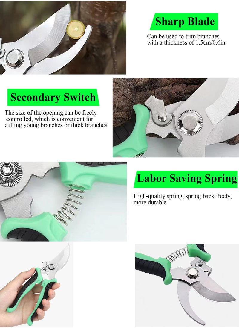Qiccijoo Qiccijoo Garden Pruning Shears,19cm/7.5in Hand Gardening Cutter, Professional Garden Scissors with  Stainless Steel Blade,Ultra Sharp  Scissors for Trimming, Fruits, Flowers, Plants(Green)  - Image 4