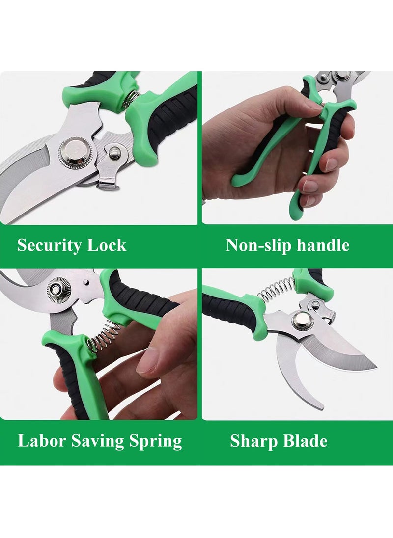 Qiccijoo Qiccijoo Garden Pruning Shears,19cm/7.5in Hand Gardening Cutter, Professional Garden Scissors with  Stainless Steel Blade,Ultra Sharp  Scissors for Trimming, Fruits, Flowers, Plants(Green)  - Image 5