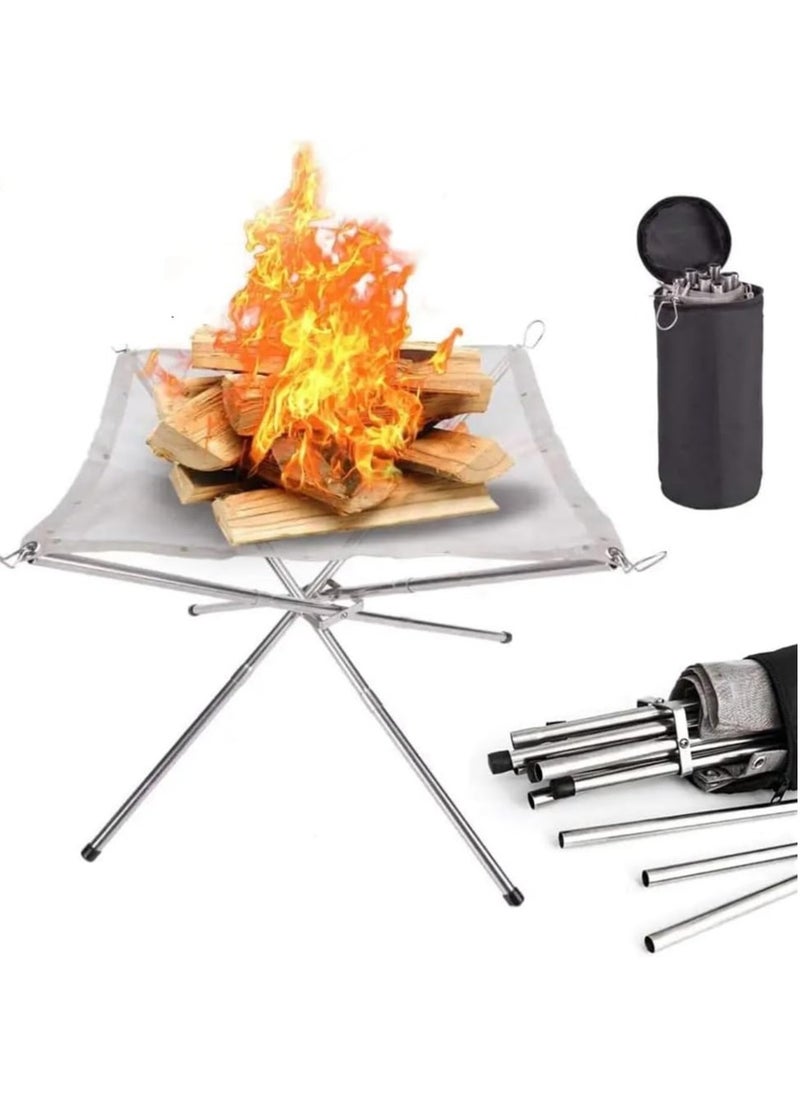 ALASAMCO - Portable Outdoor Fire Pit, Upgraded Collapsible Stainless Steel Fire Mesh Place For Camping, Backyard, Patio, And Garden - Includes Carrying Bag – 55cm Extra Large - Image 1