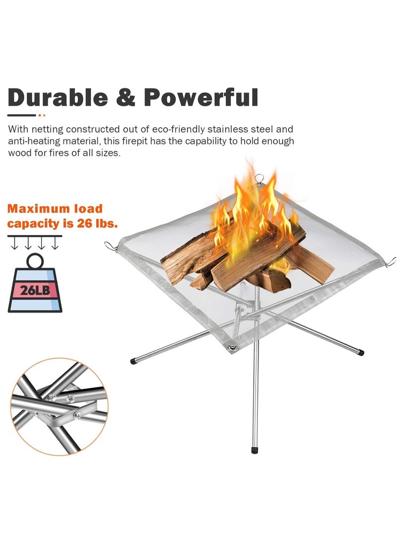 ALASAMCO - Portable Outdoor Fire Pit, Upgraded Collapsible Stainless Steel Fire Mesh Place For Camping, Backyard, Patio, And Garden - Includes Carrying Bag – 55cm Extra Large - Image 1
