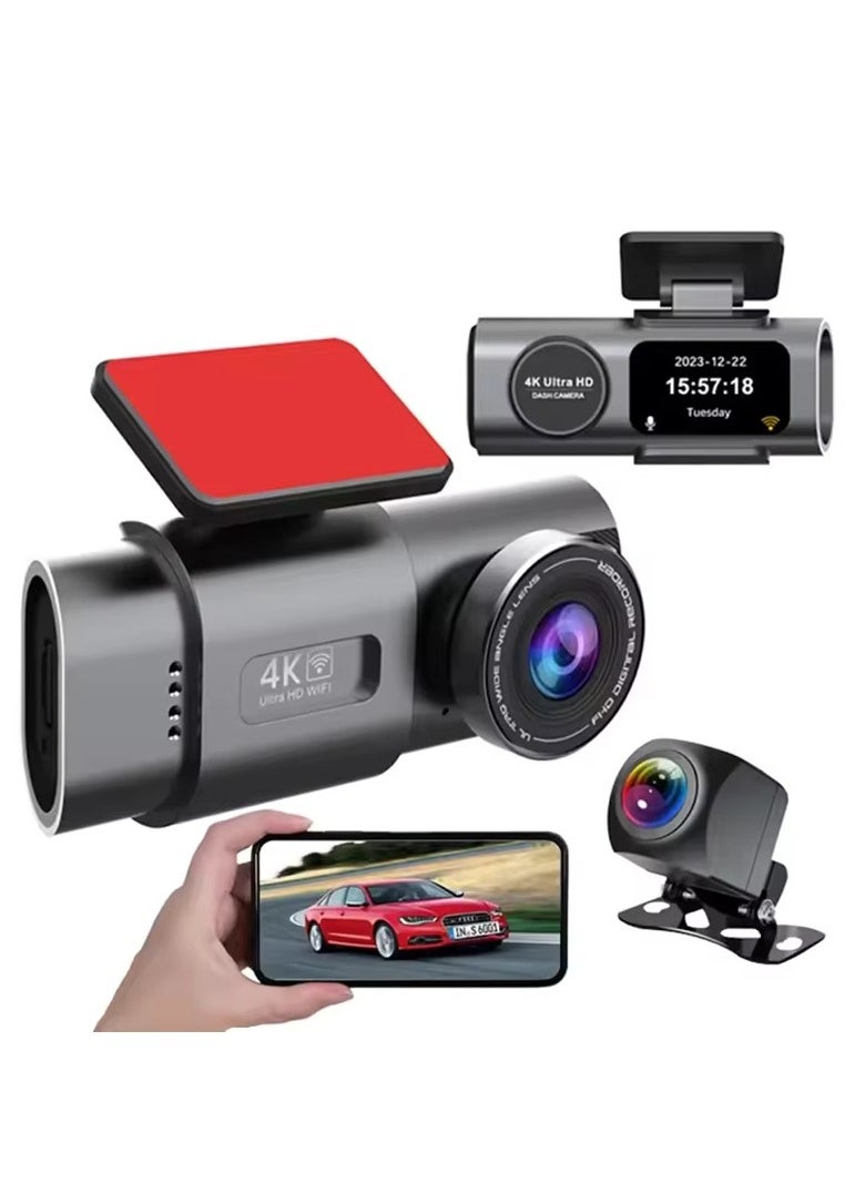 Generic 4K Dual Dash Cam with WiFi & GPS | 4K UHD Car DVR Recorder with Night Vision, G-Sensor, Loop Recording, and Dual 170° Wide Angle Lenses | Front & Rear Dash Camera for Full HD Surveillance with Screen  - Image 1