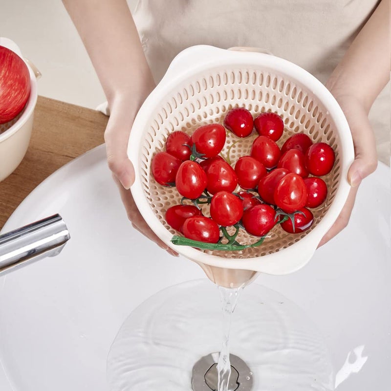 Sunkaioo 2 in 1 Kitchen Colander Set with Bowl Strainer (2 Sets 2.5 Qt),BPA Free Plastic Fruits and Vegetable Washing Basket,Dishwasher Friendly Double Layered Drain Basin,for Pasta Salad Berry Cleaning Mixing - Image 5