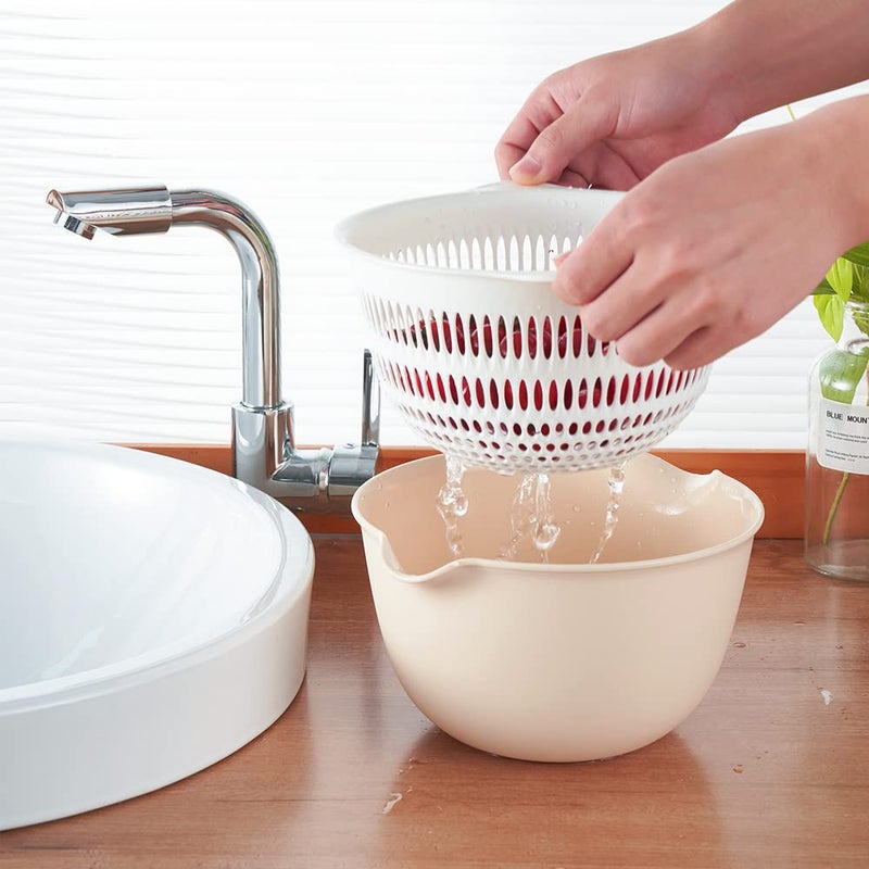 Sunkaioo 2 in 1 Kitchen Colander Set with Bowl Strainer (2 Sets 2.5 Qt),BPA Free Plastic Fruits and Vegetable Washing Basket,Dishwasher Friendly Double Layered Drain Basin,for Pasta Salad Berry Cleaning Mixing - Image 3