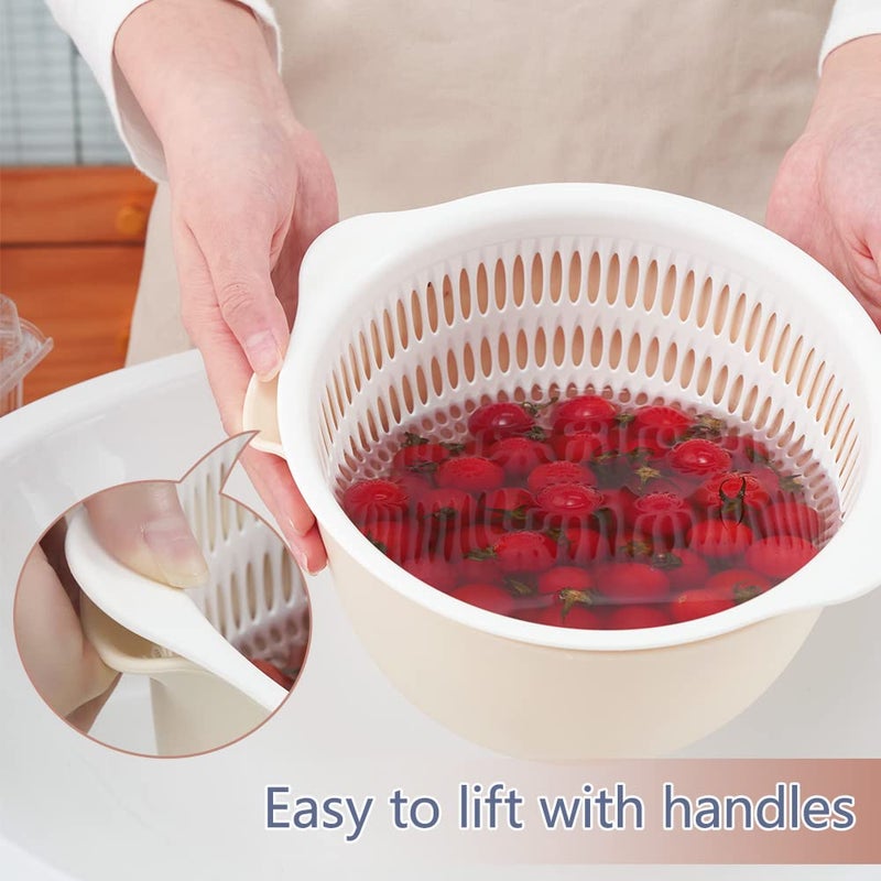 Sunkaioo 2 in 1 Kitchen Colander Set with Bowl Strainer (2 Sets 2.5 Qt),BPA Free Plastic Fruits and Vegetable Washing Basket,Dishwasher Friendly Double Layered Drain Basin,for Pasta Salad Berry Cleaning Mixing - Image 4